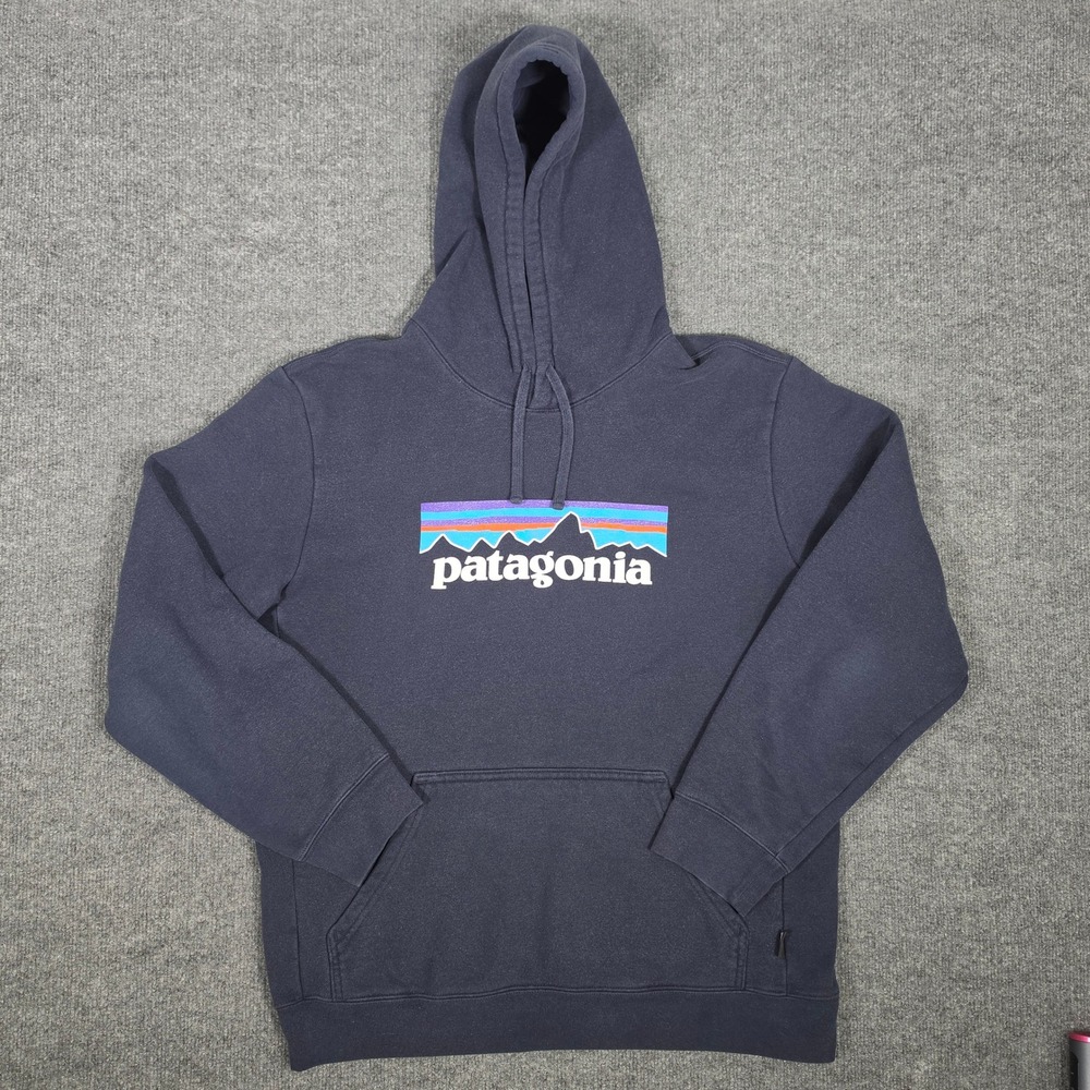 Patagonia Mens L Uprisal Hoodie Navy Blue Fitz Roy Logo Pullover Sweatshirt - Picture 1 of 6